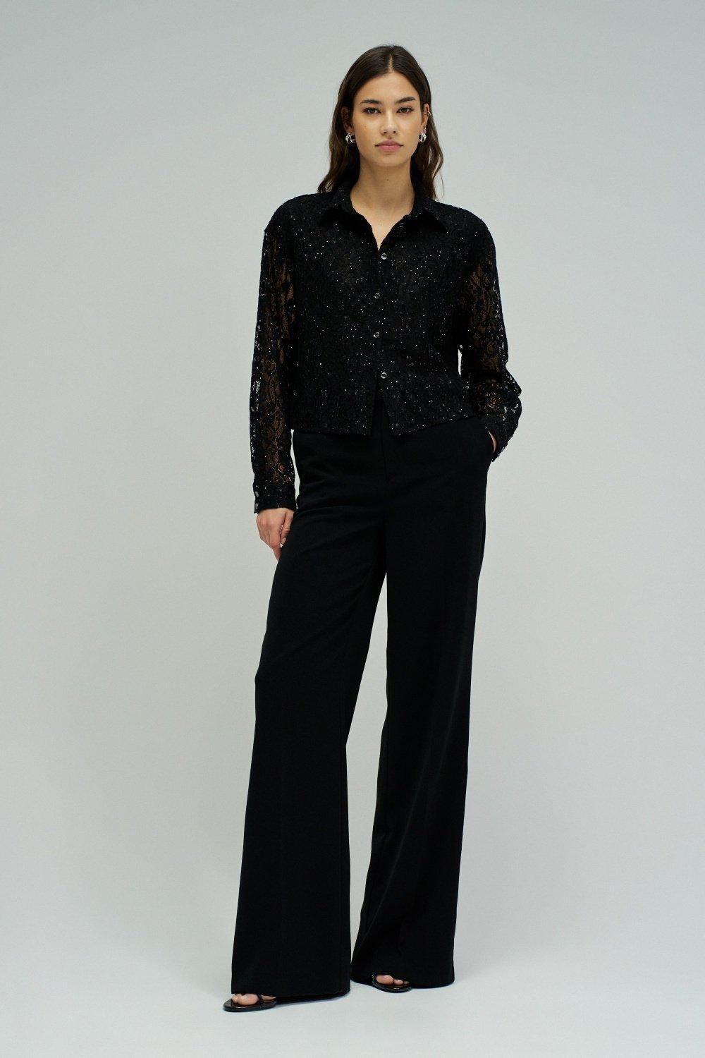 Sequins Lace Shirt, Black, large image number 1