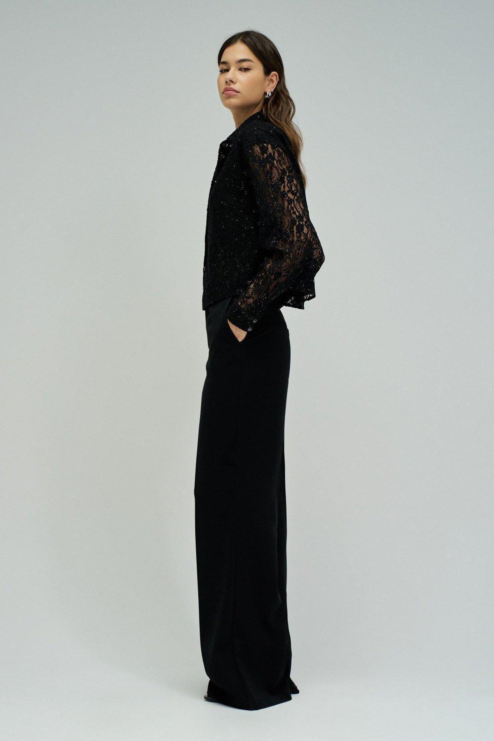 Sequins Lace Shirt, Black, medium