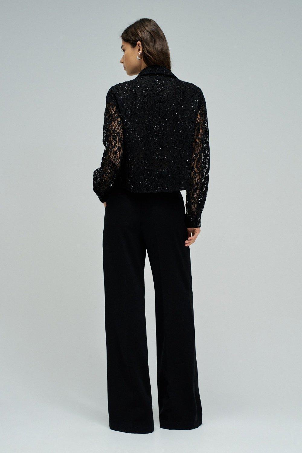 Sequins Lace Shirt, Black, large image number 3