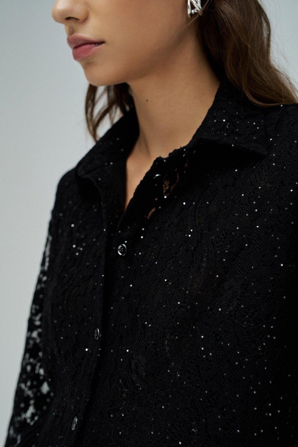 Sequins Lace Shirt, Black, large image number 4