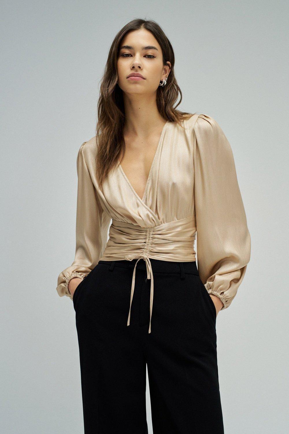 Puffed Sleeves Blouse, Gold, large image number 0