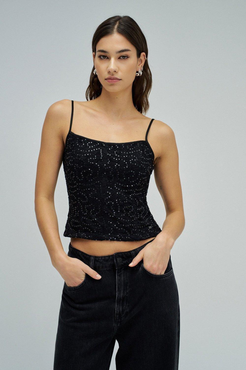Lace Top, Black, medium