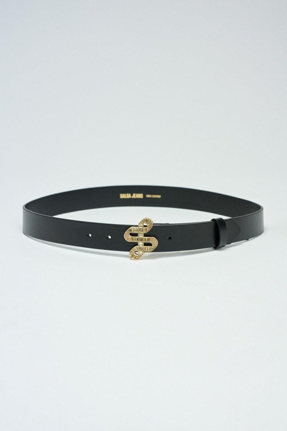 Logo Buckle Leather Belt, Black, medium