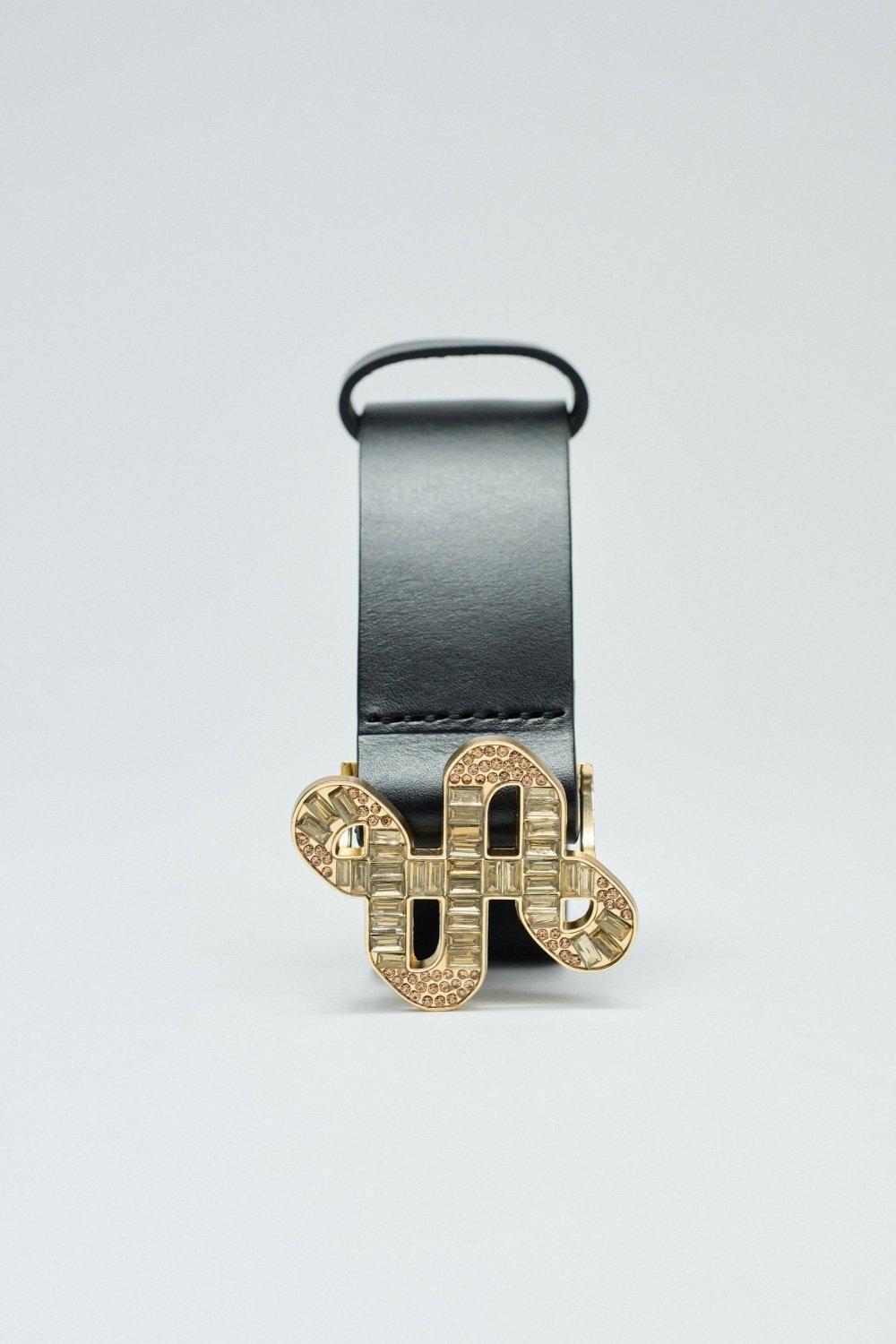 Logo Buckle Leather Belt, Black, large image number 3