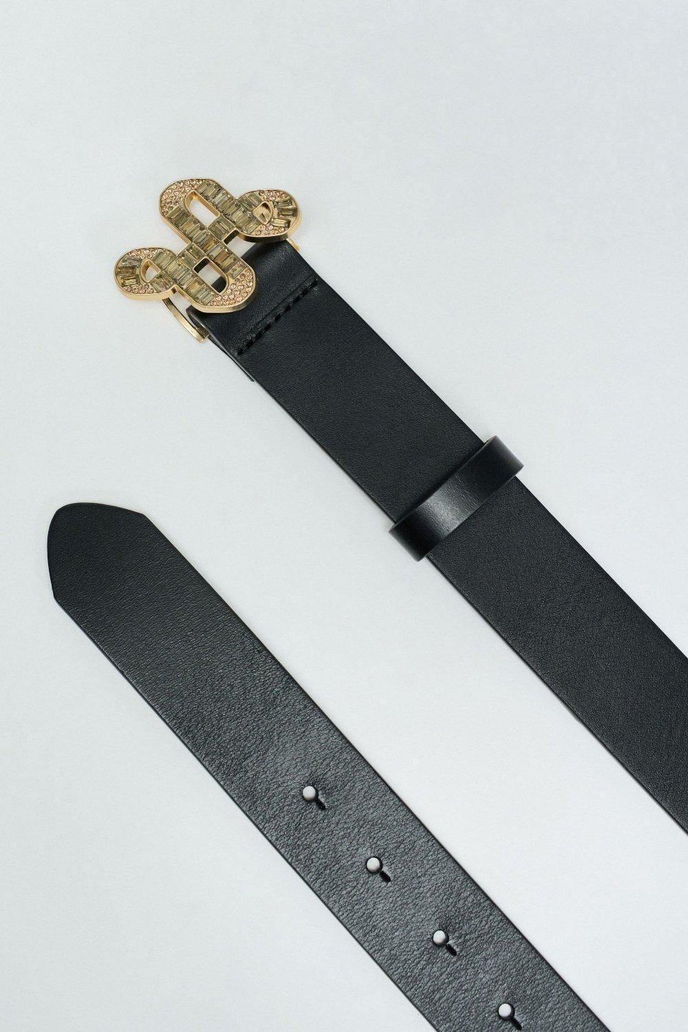 Logo Buckle Leather Belt, Black, large image number 4