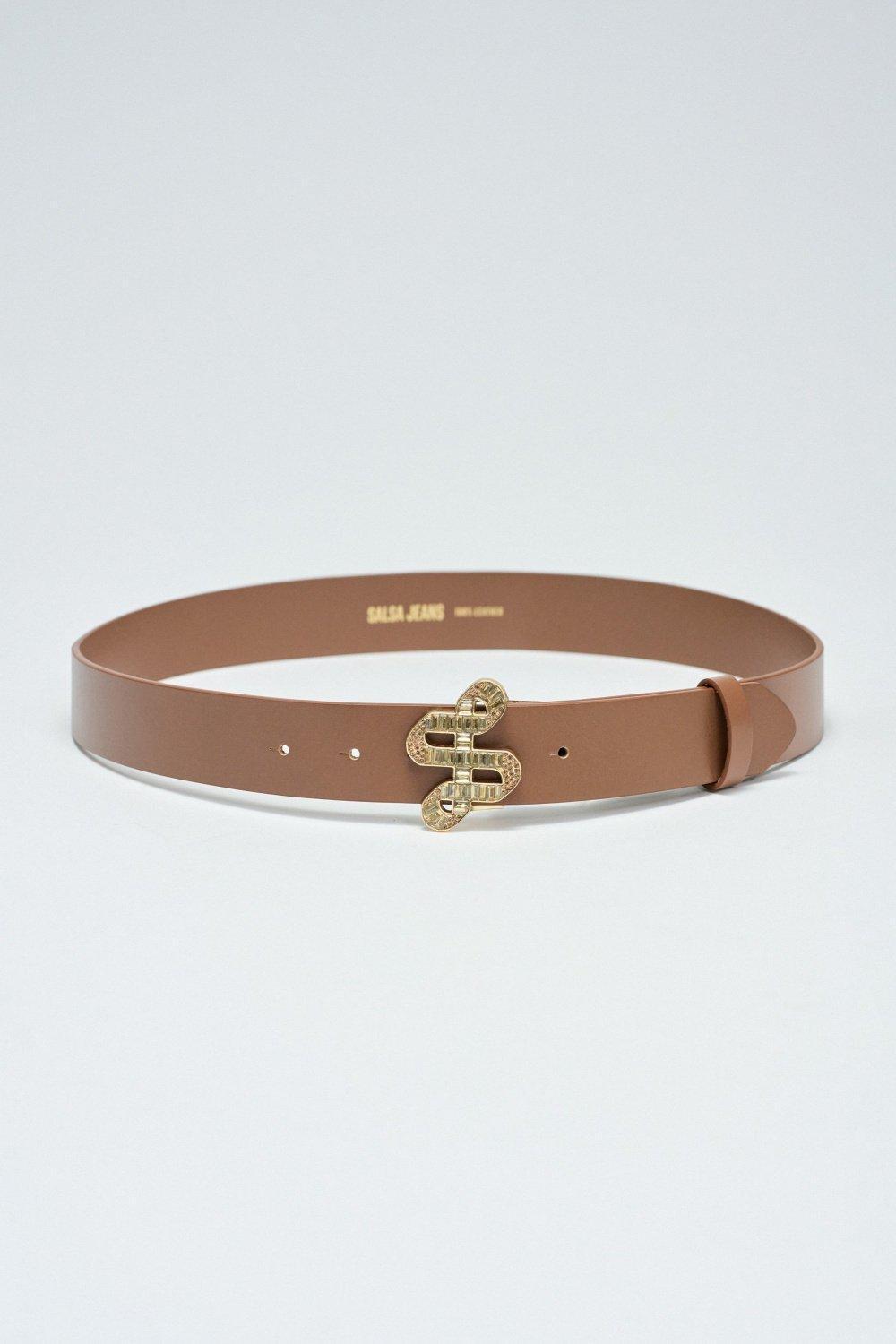 Logo Buckle Leather Belt, Orange, medium
