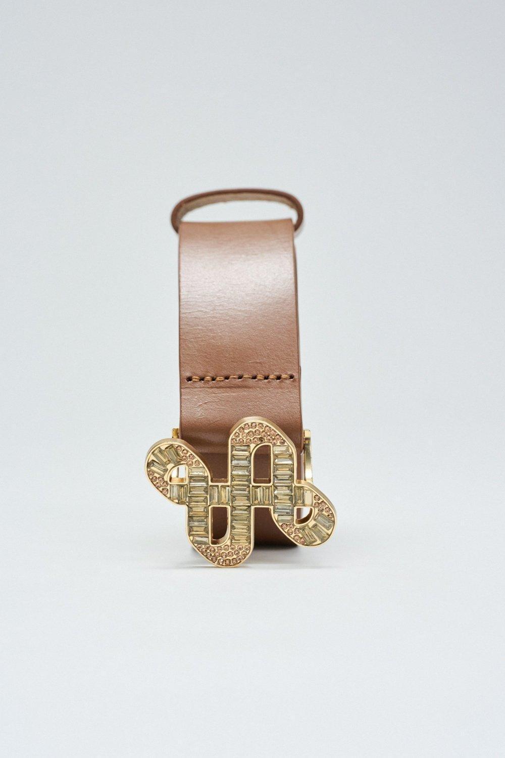 Logo Buckle Leather Belt, Orange, large image number 3