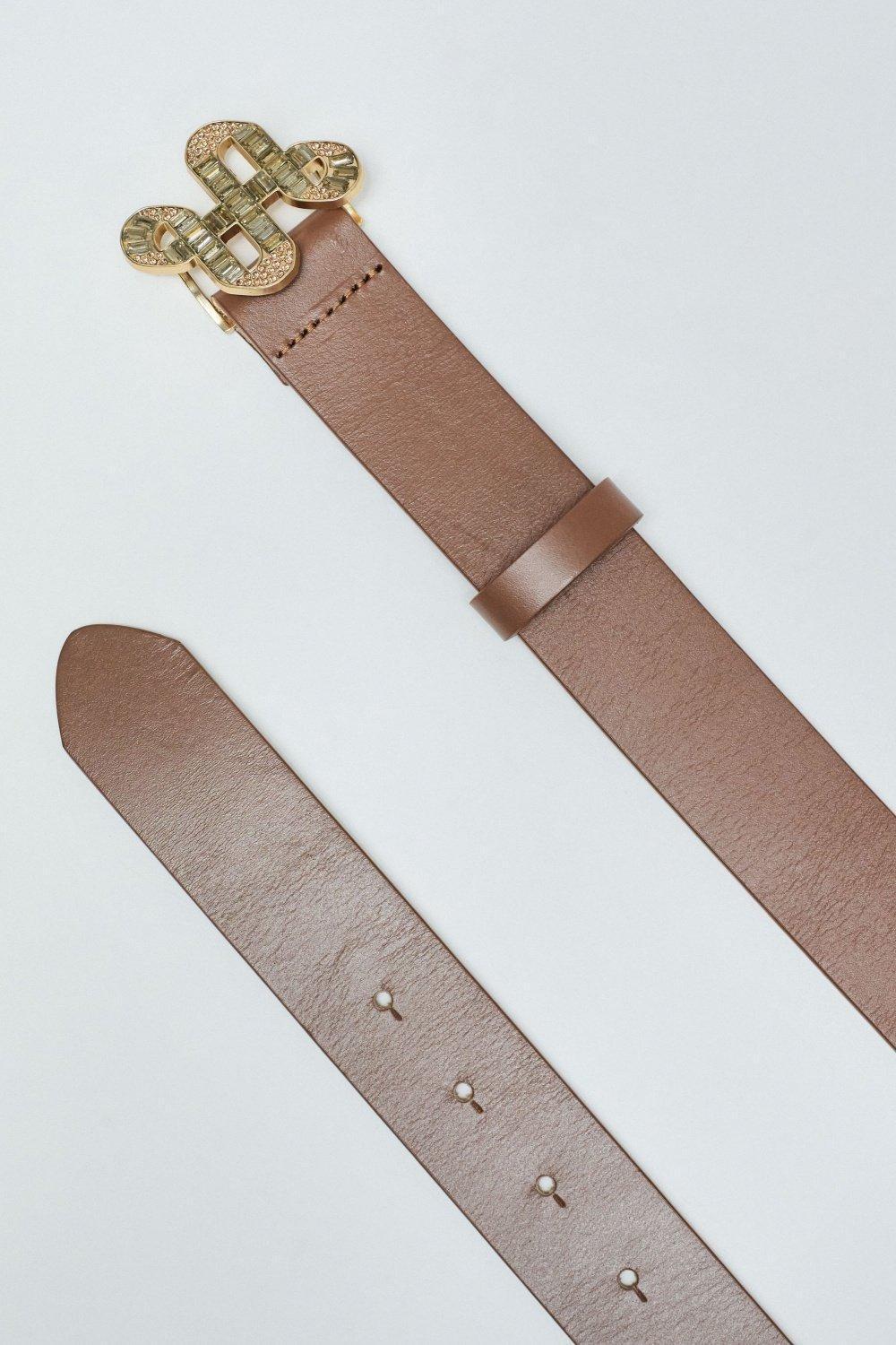 Logo Buckle Leather Belt, Orange, large image number 4