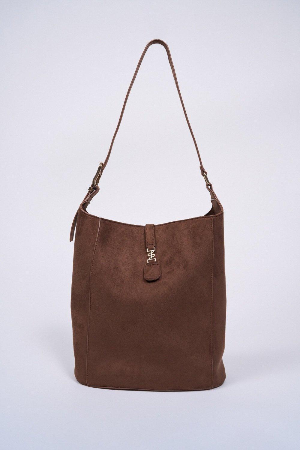Suede Effect Tote Bag, Brown, medium