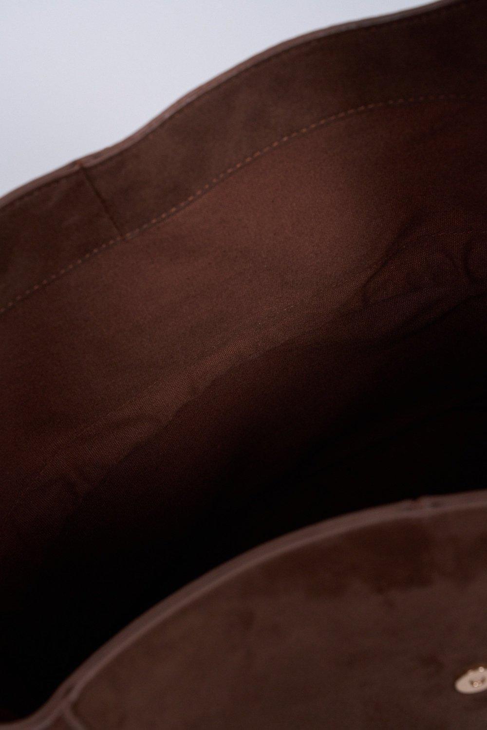 Suede Effect Tote Bag, Brown, medium