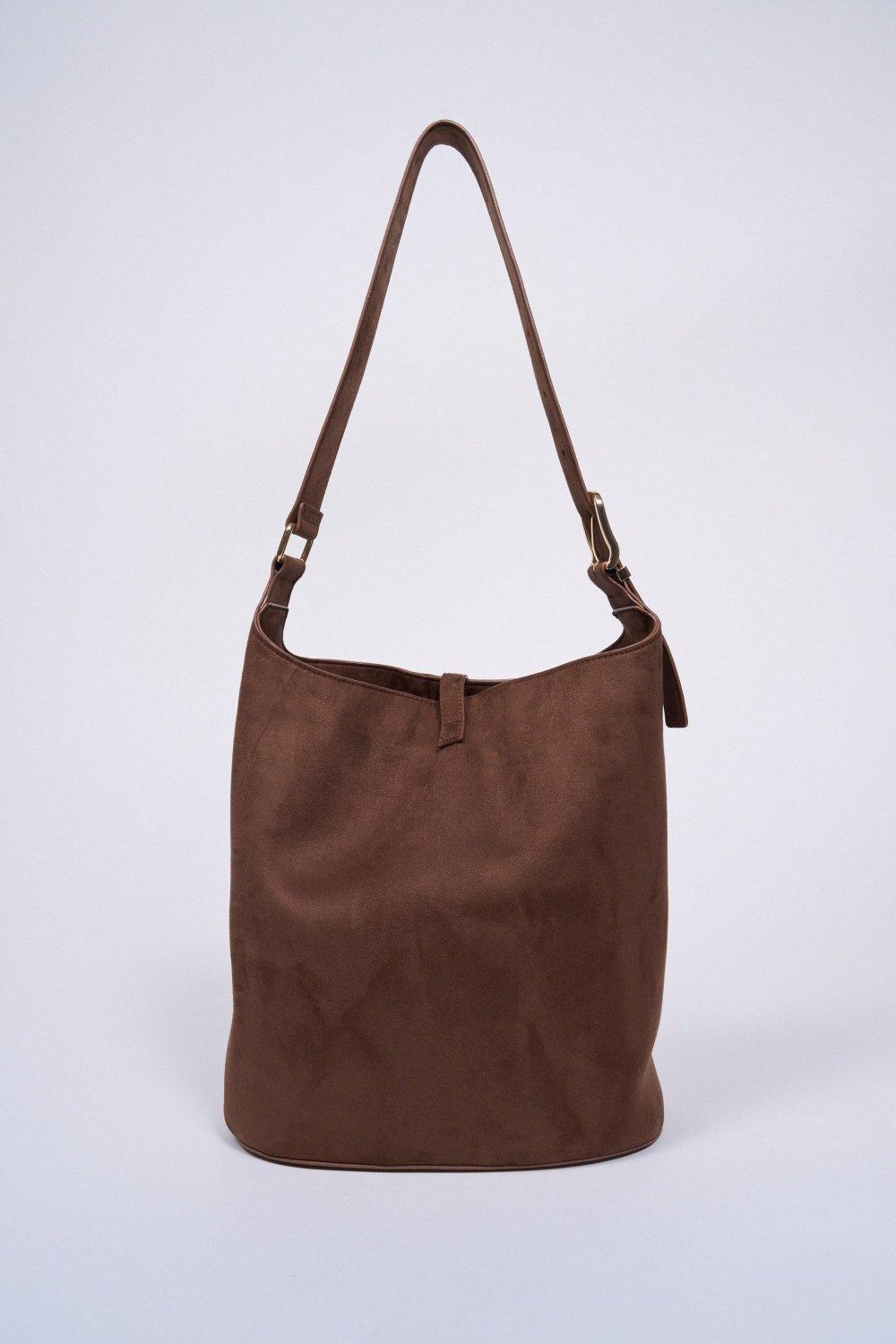 Suede Effect Tote Bag, Brown, large image number 3