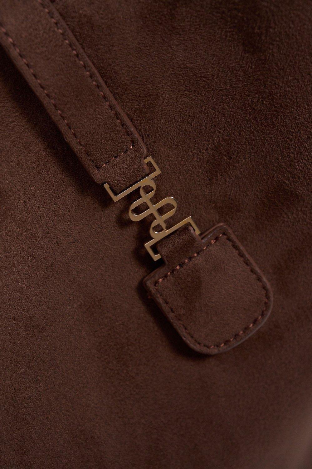 Suede Effect Tote Bag, Brown, large image number 4