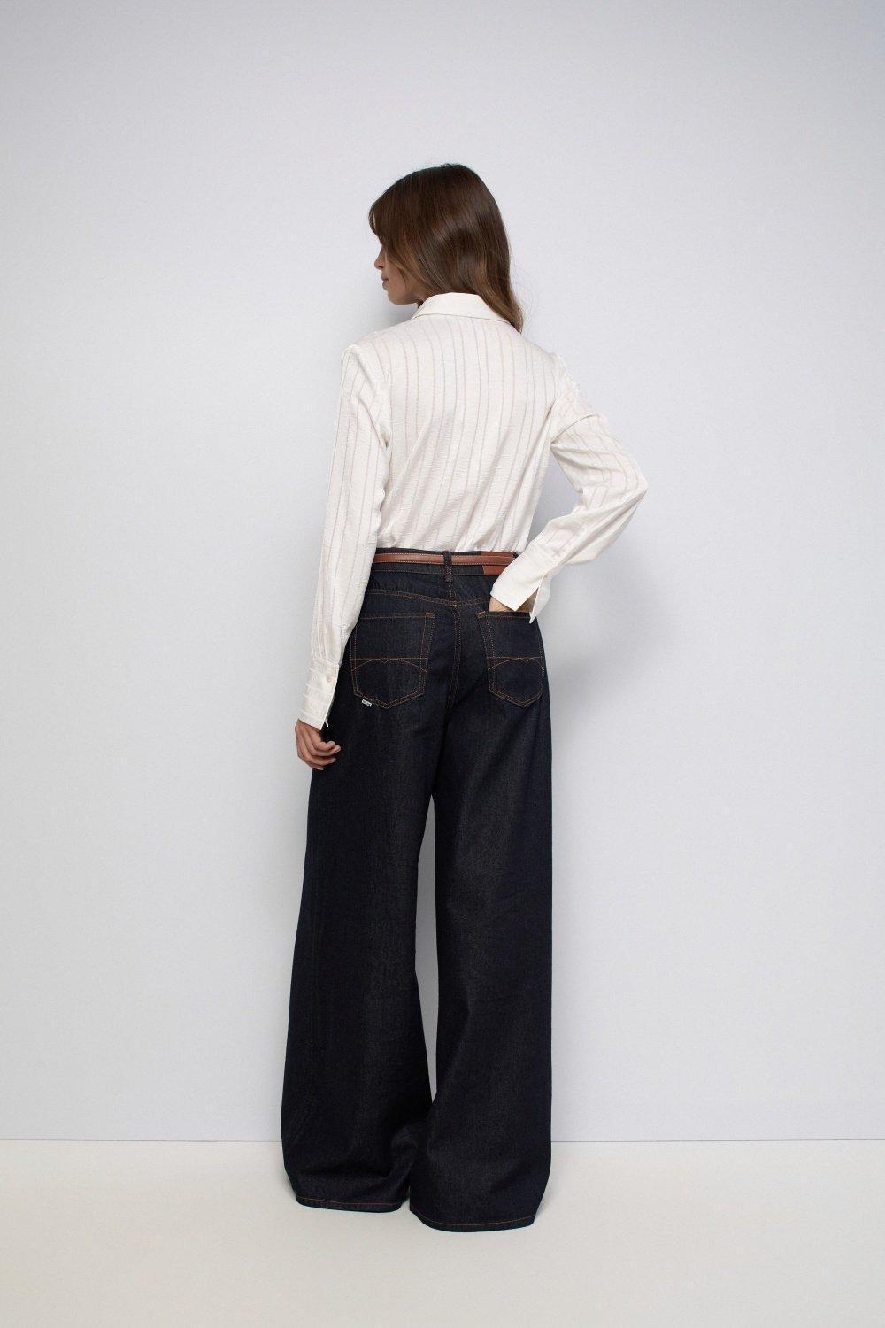 Striped Satin Shirt, Beige, large image number 3
