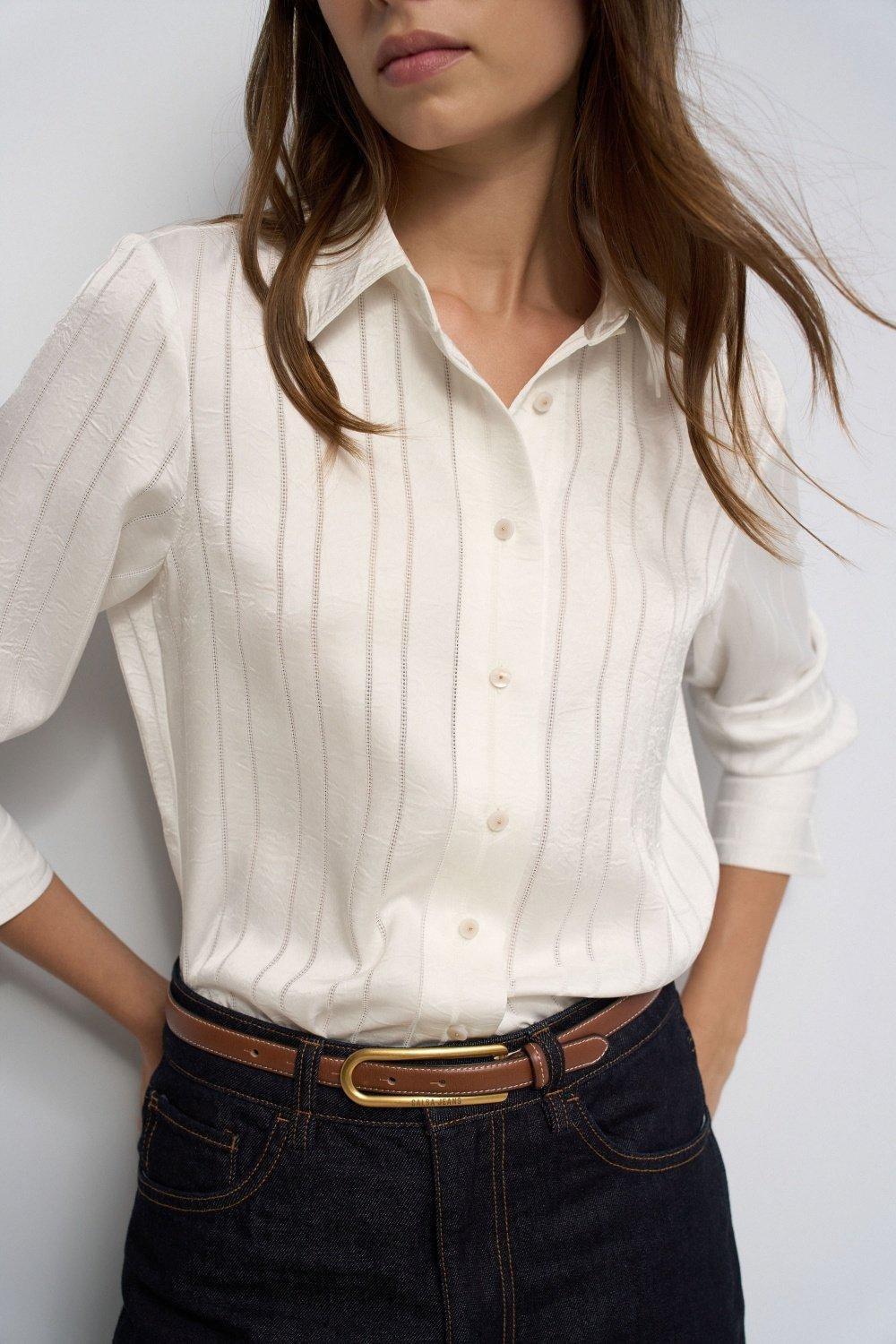 Striped Satin Shirt, Beige, large image number 4