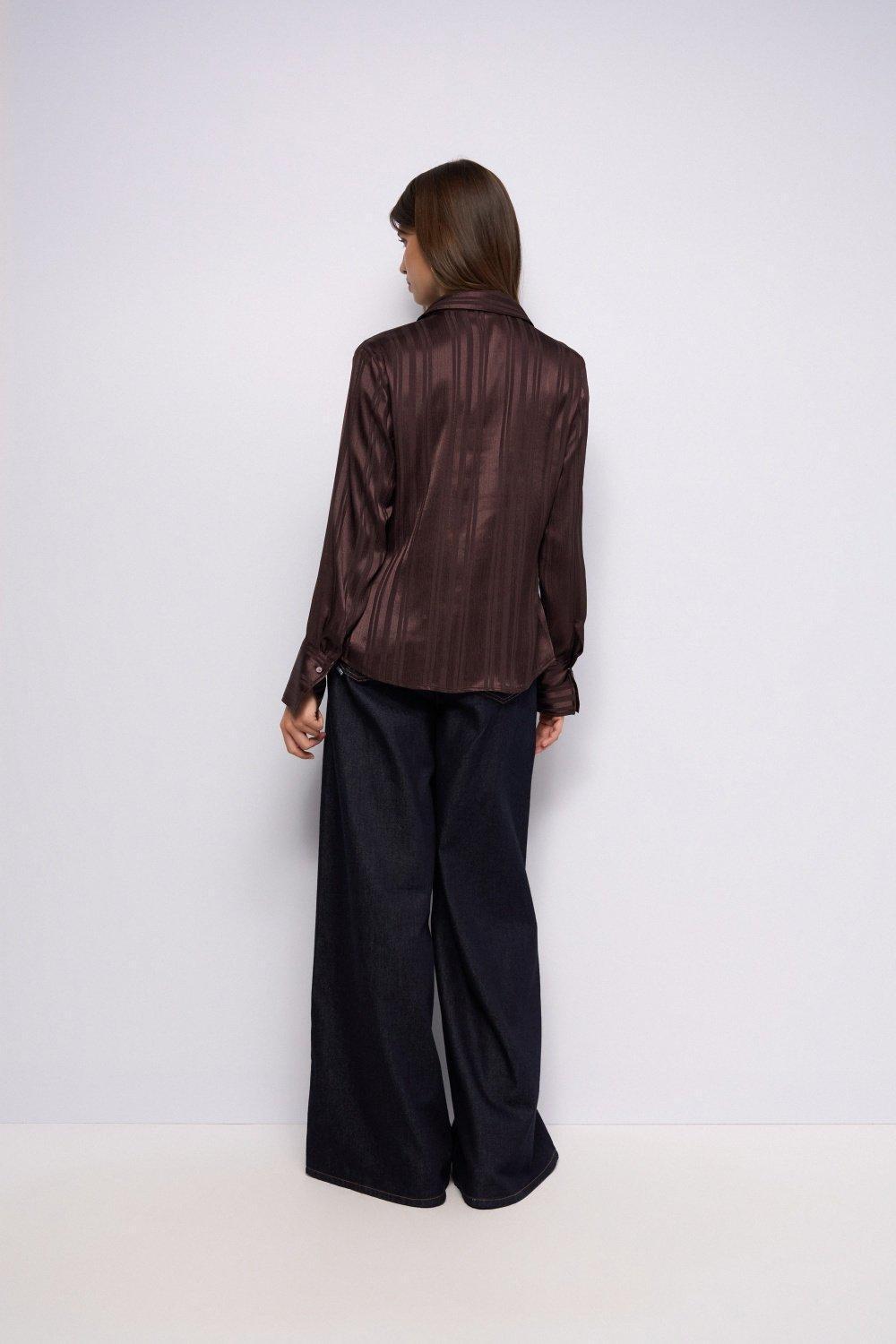 Striped Satin Shirt, Brown, large image number 3