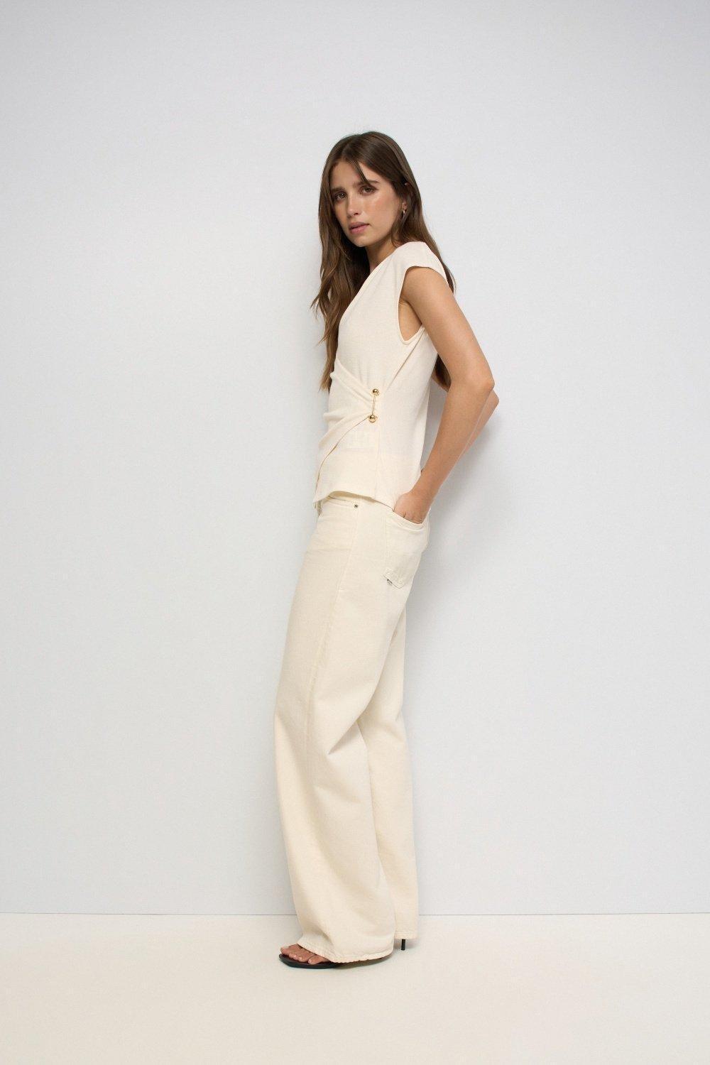 Wrap Knitted Top, Beige, medium
