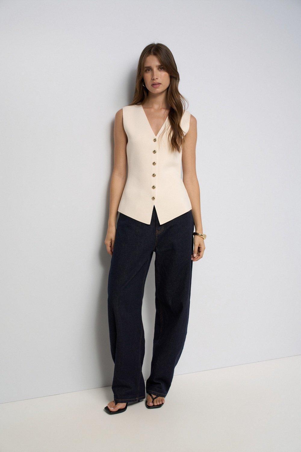 Waistcoat In Knit, Beige, medium