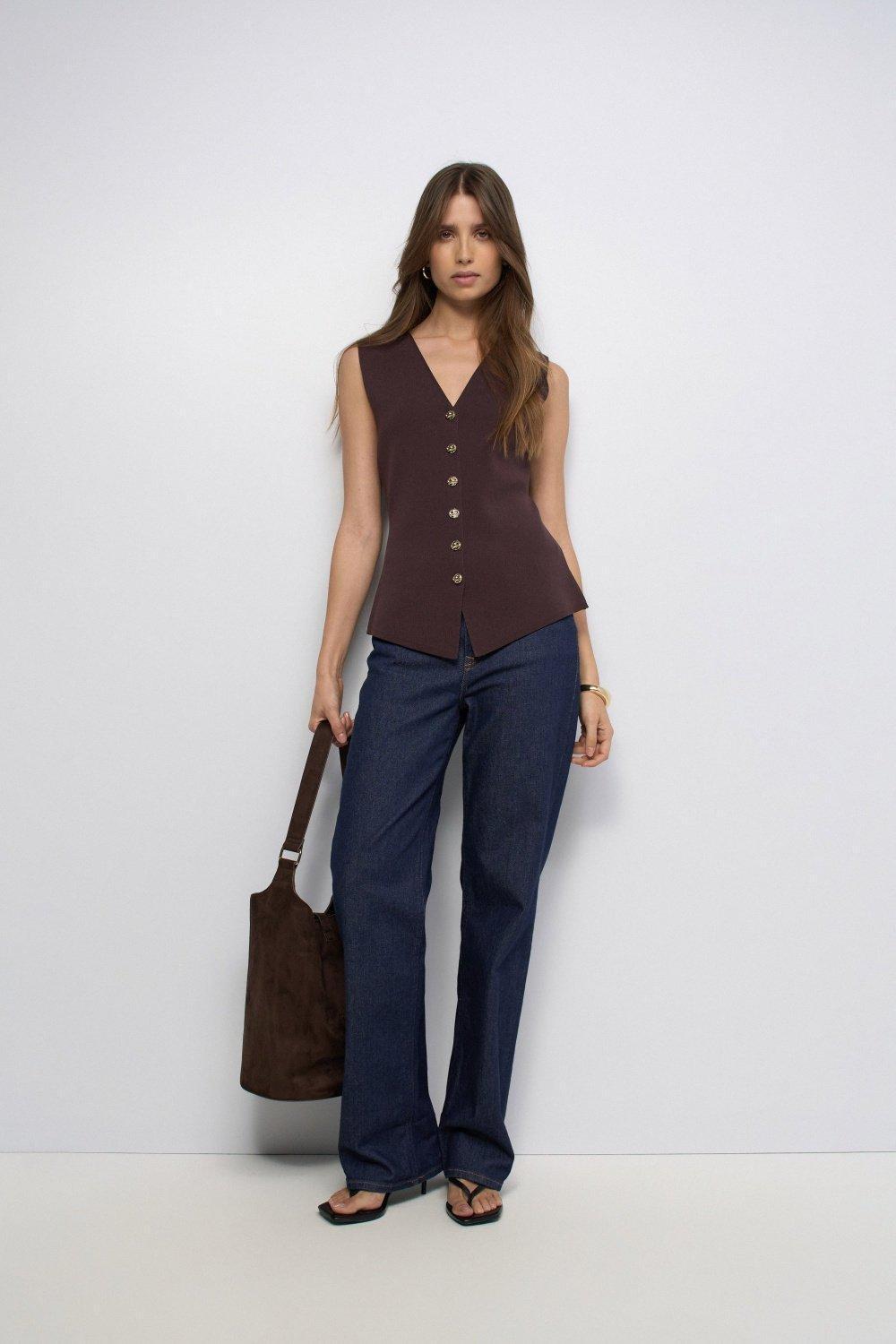 Waistcoat In Knit, Brown, medium