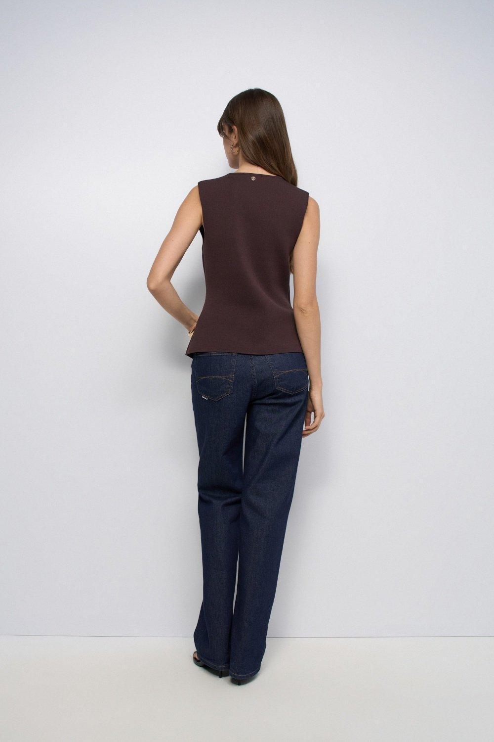 Waistcoat In Knit, Brown, large image number 3