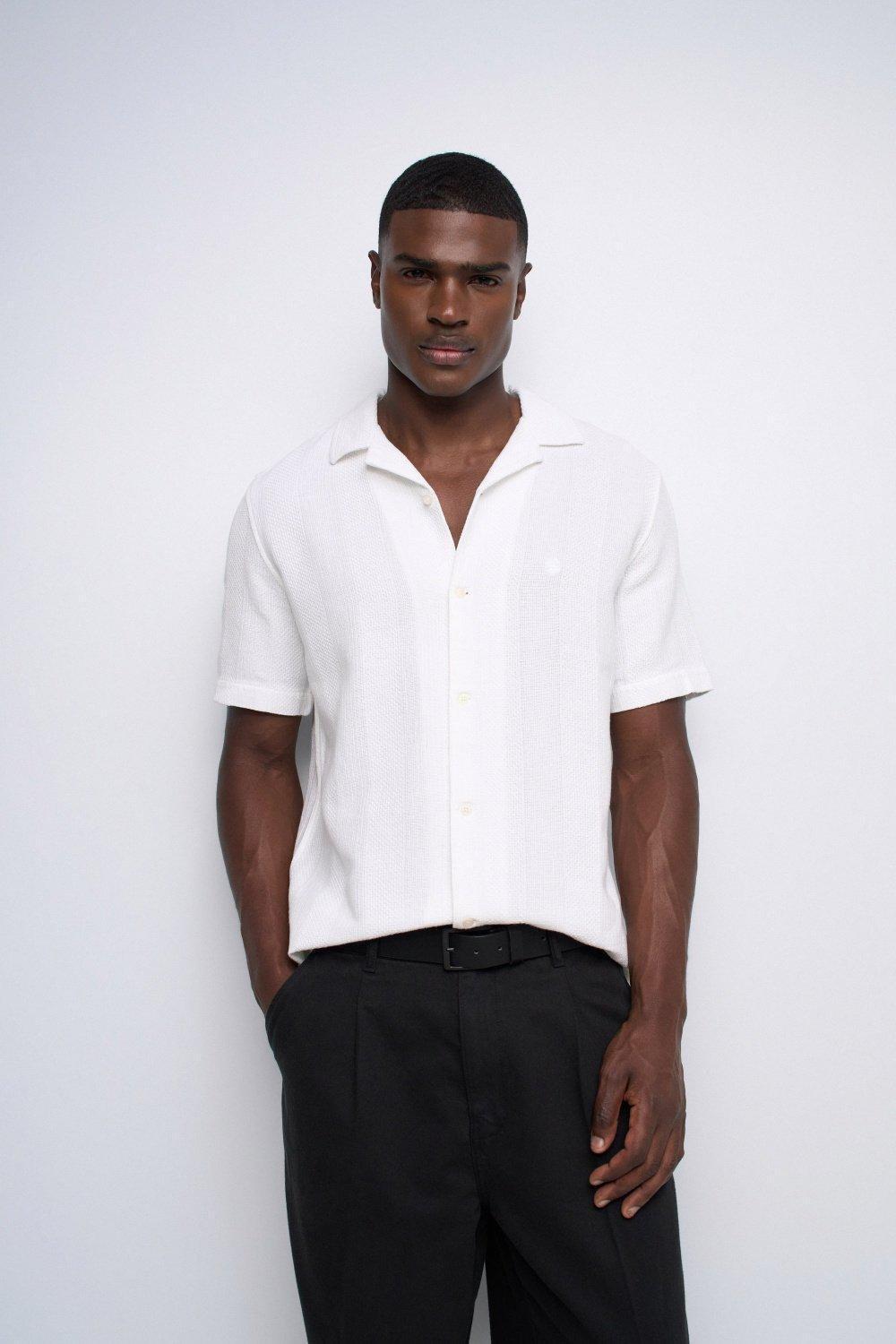 Textured Short Sleeve Shirt, White, medium