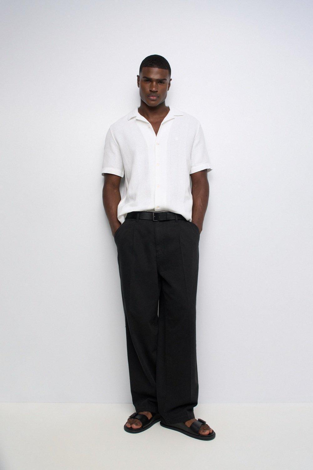 Textured Short Sleeve Shirt, White, medium