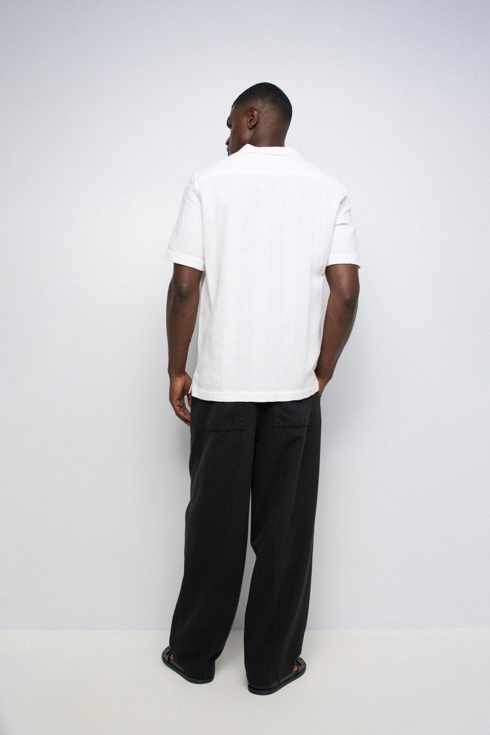 Textured Short Sleeve Shirt, White, large image number 3