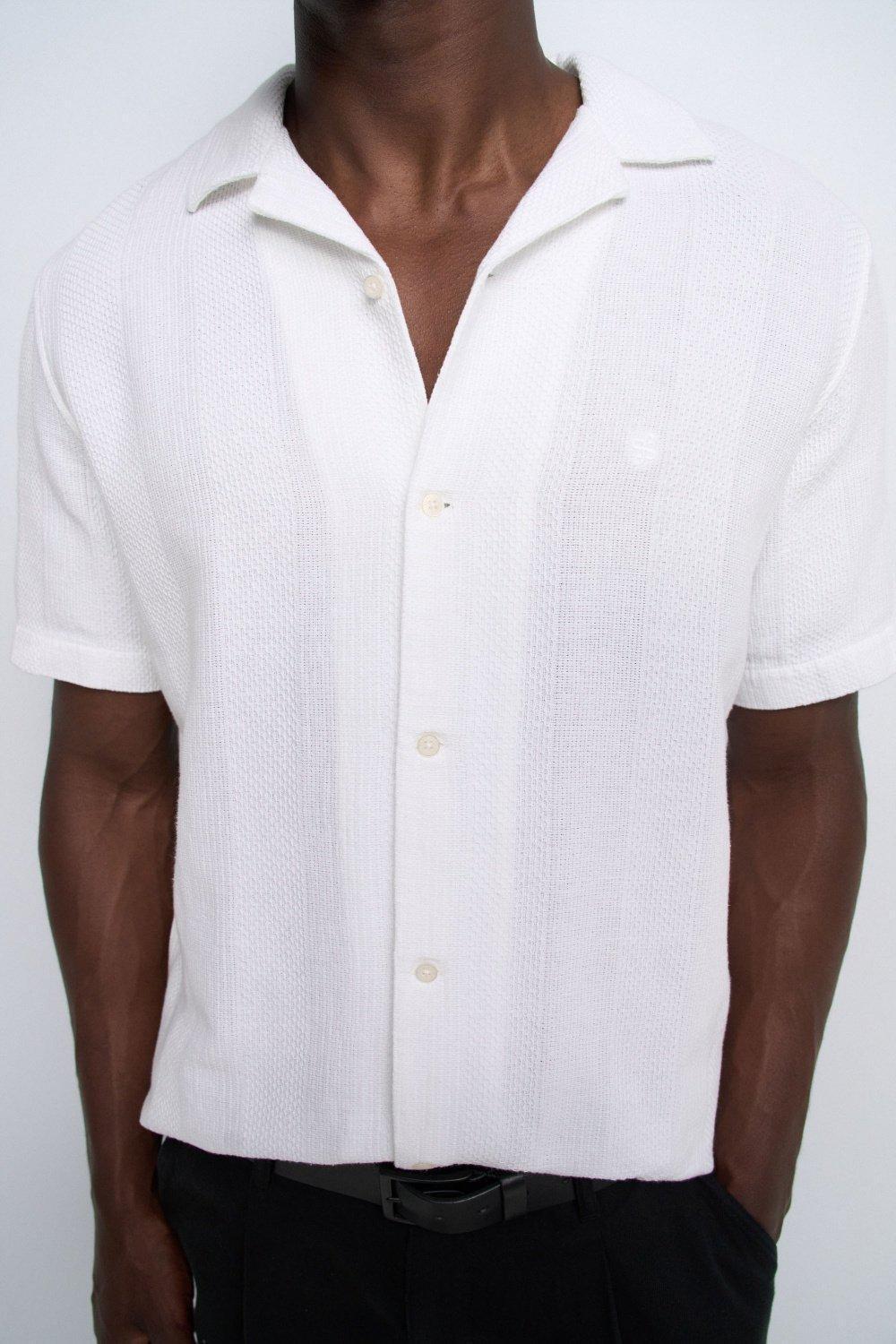 Textured Short Sleeve Shirt, White, large image number 4