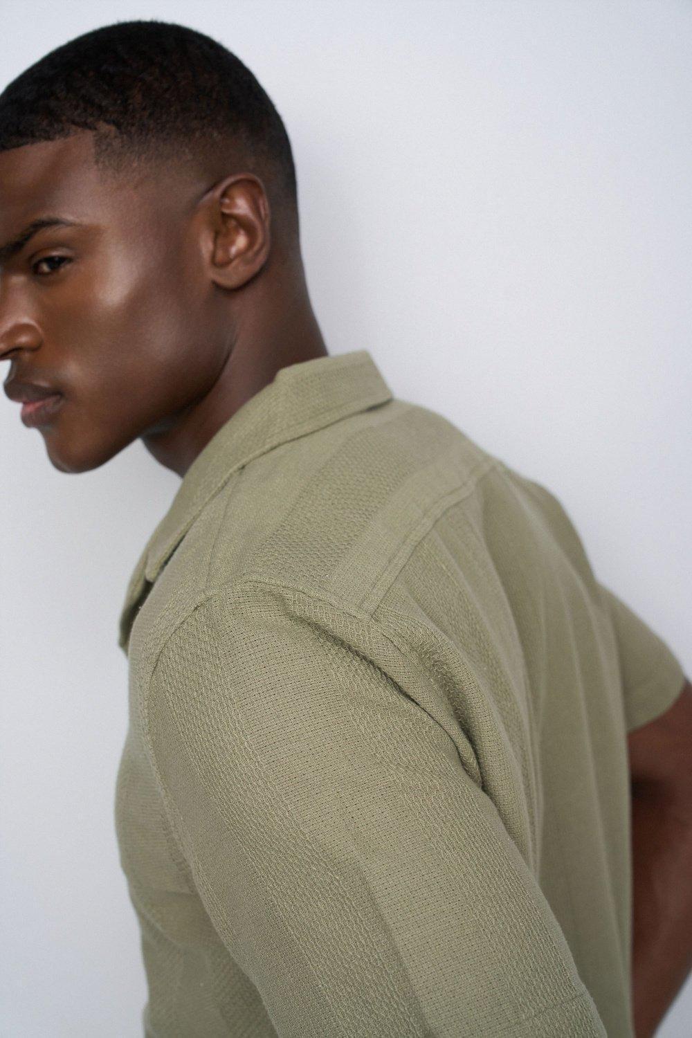 Textured Short Sleeve Shirt, Lime Green, large image number 4