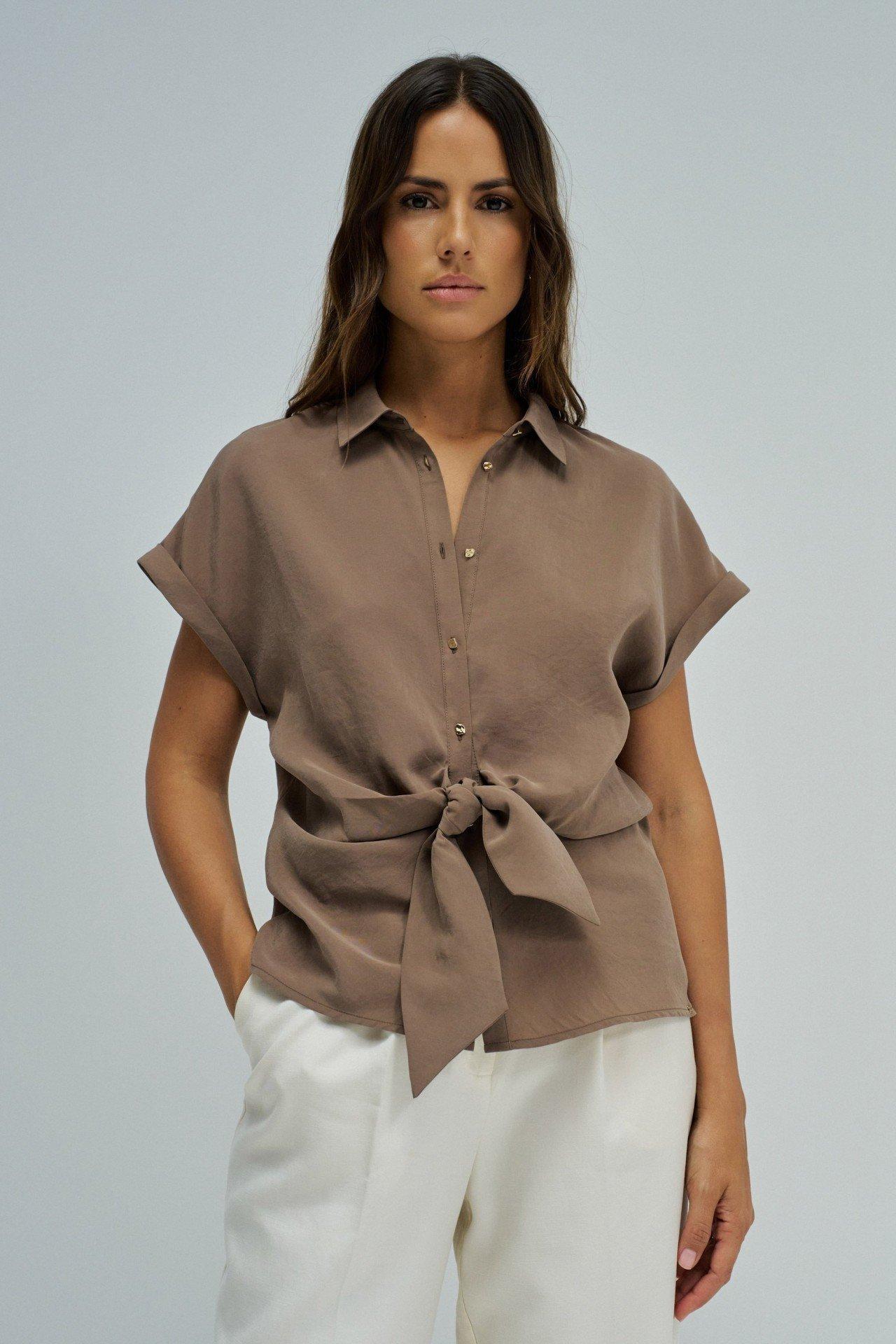 Shirt With Bow, Brown, medium