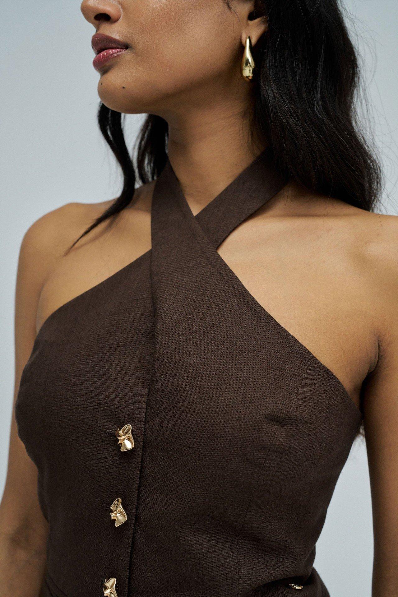 Linen Vest, Brown, medium