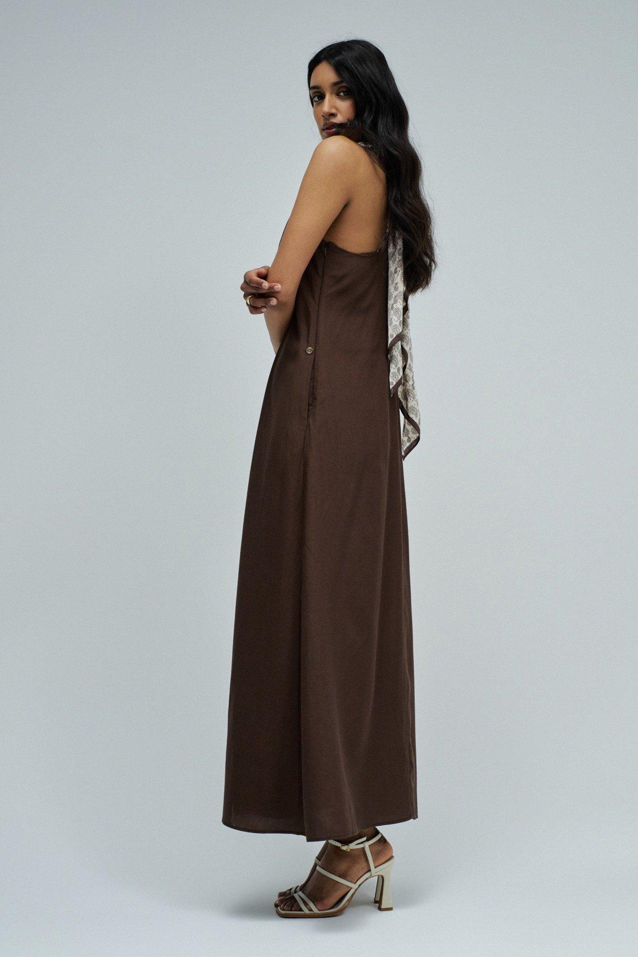 Dress In Light Denim With Linen, Brown, medium