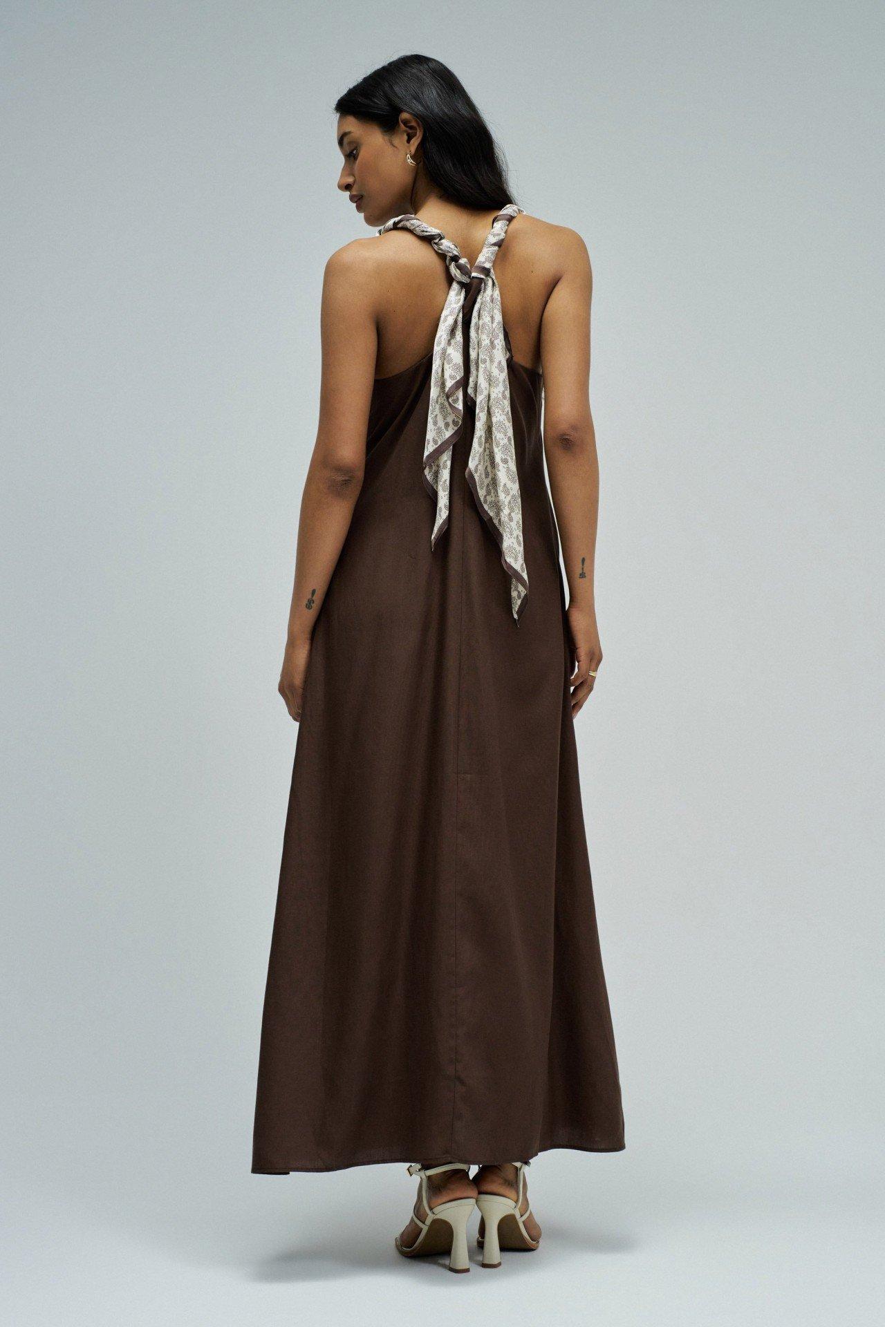 Dress In Light Denim With Linen, Brown, medium