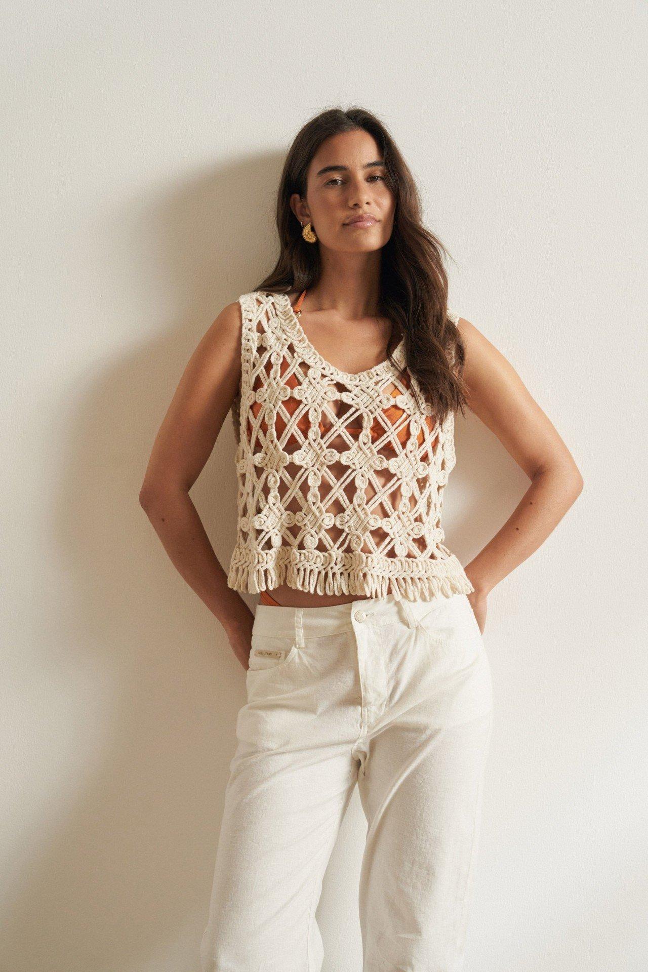 Crochet Top, White, large image number 0