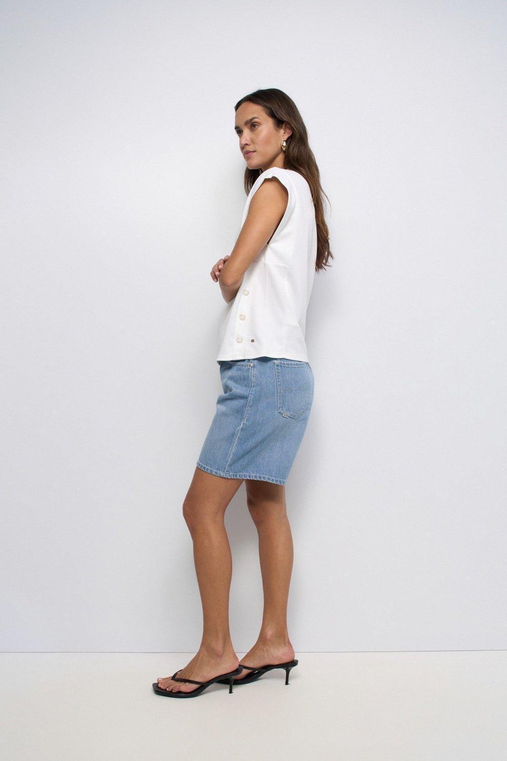 T Shirt With Buttons, White, medium