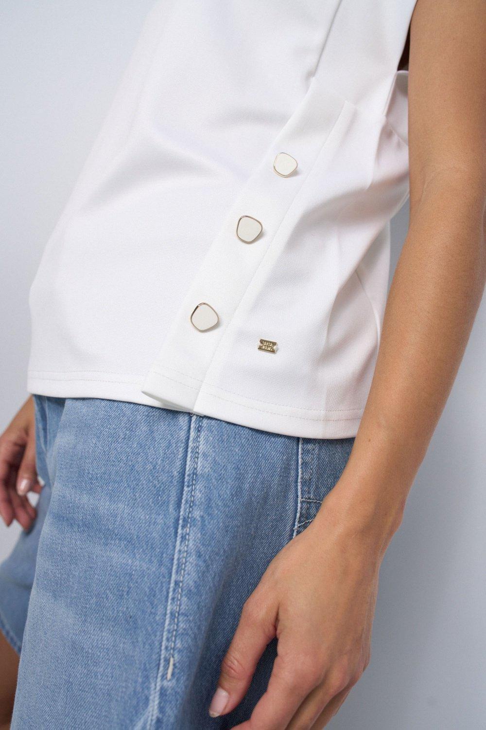 T Shirt With Buttons, White, large image number 4