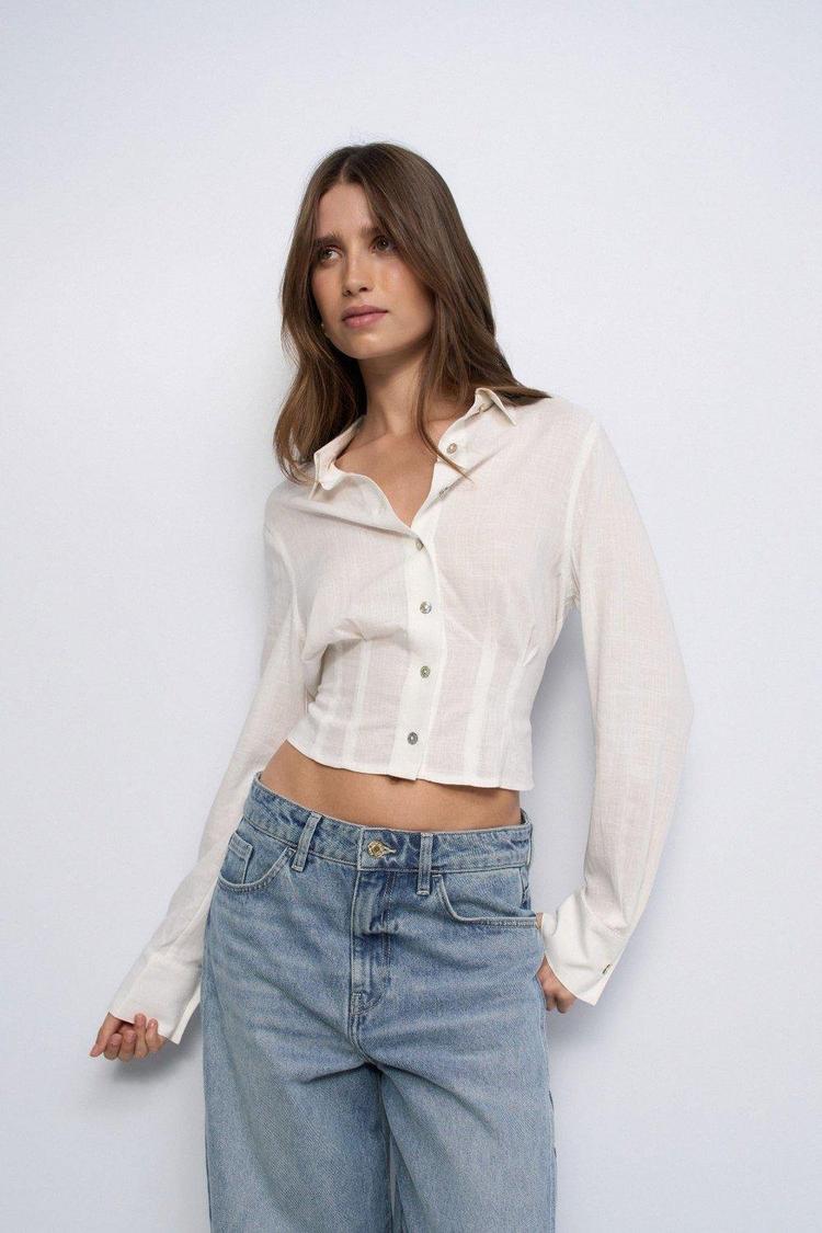 Salsa Cropped Shirt With Linen