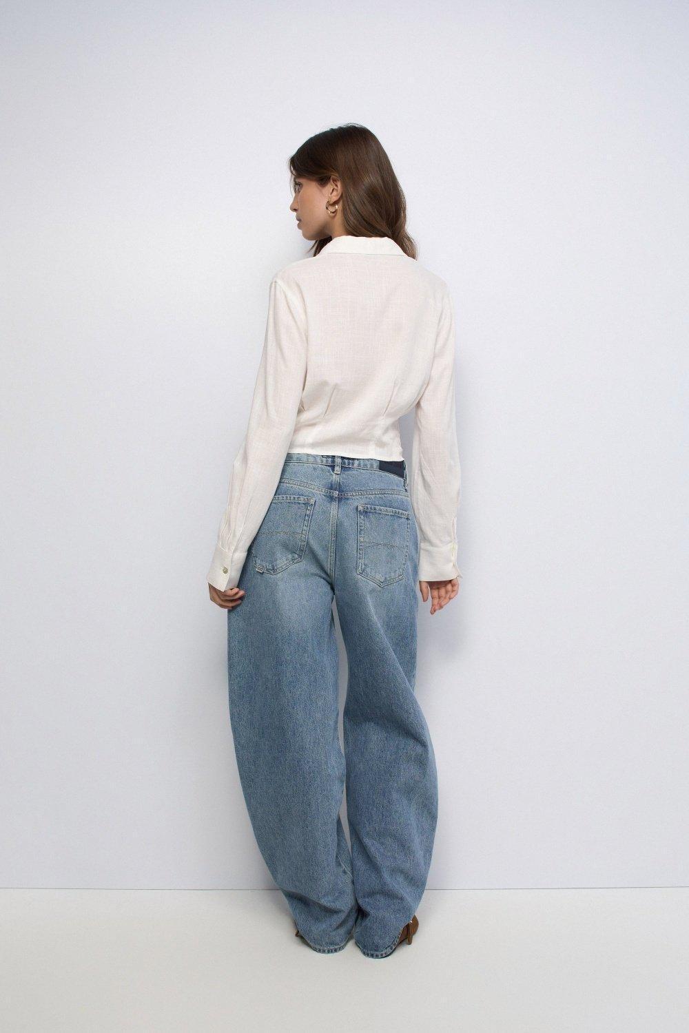 Cropped Shirt With Linen, White, large image number 3
