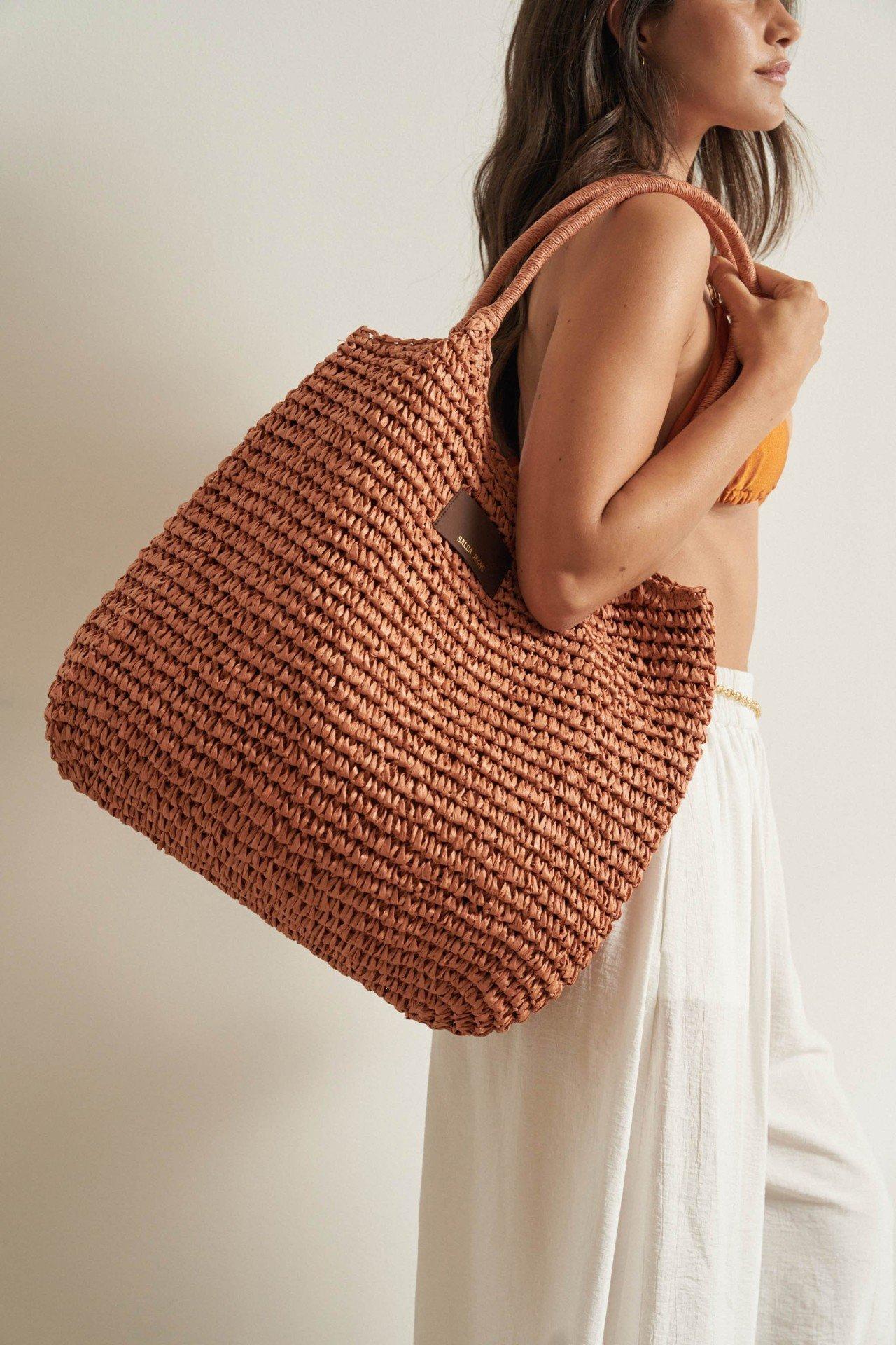Raffia Bag, Red, medium