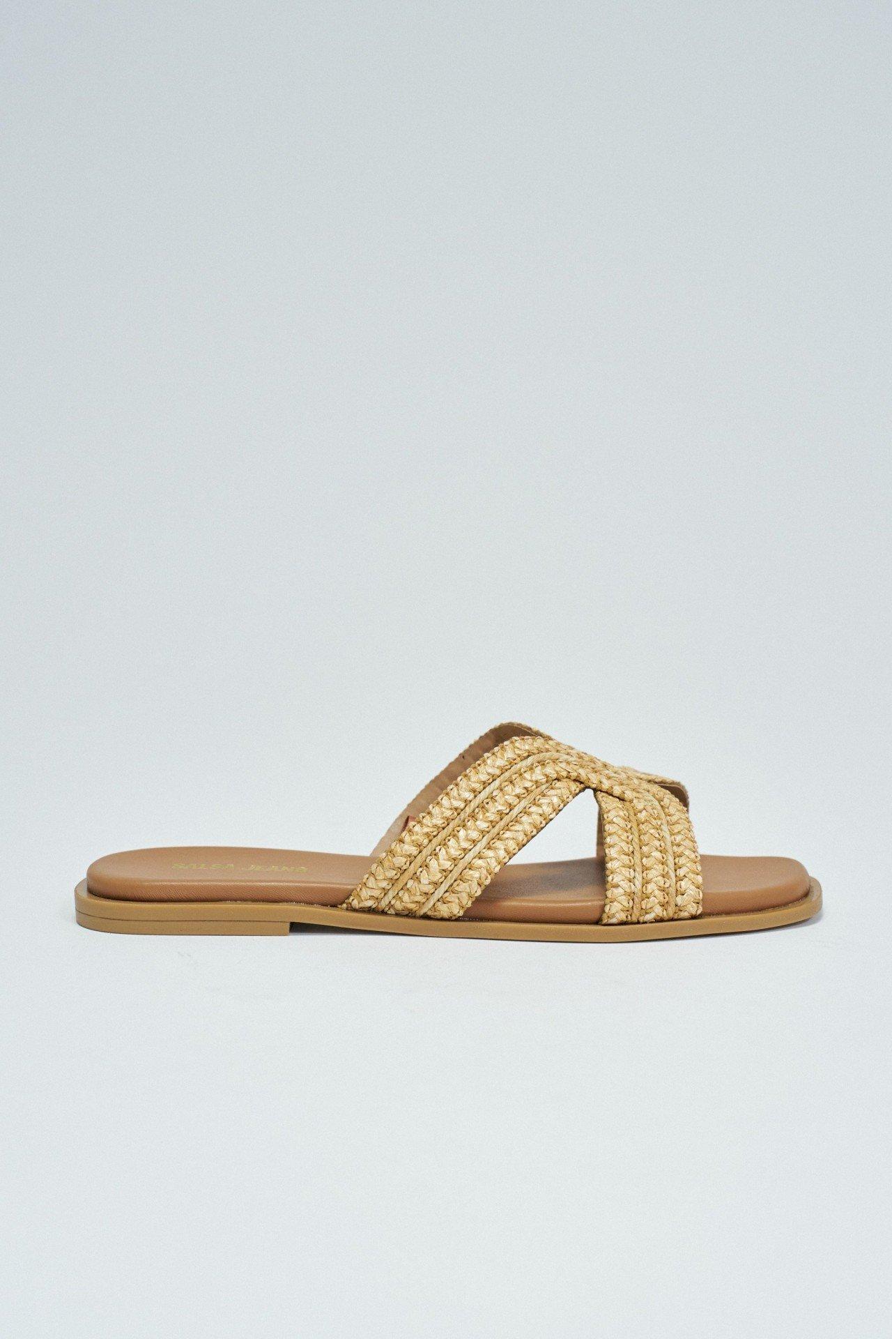 Flat Raffia Sandals, Brown, large image number 0