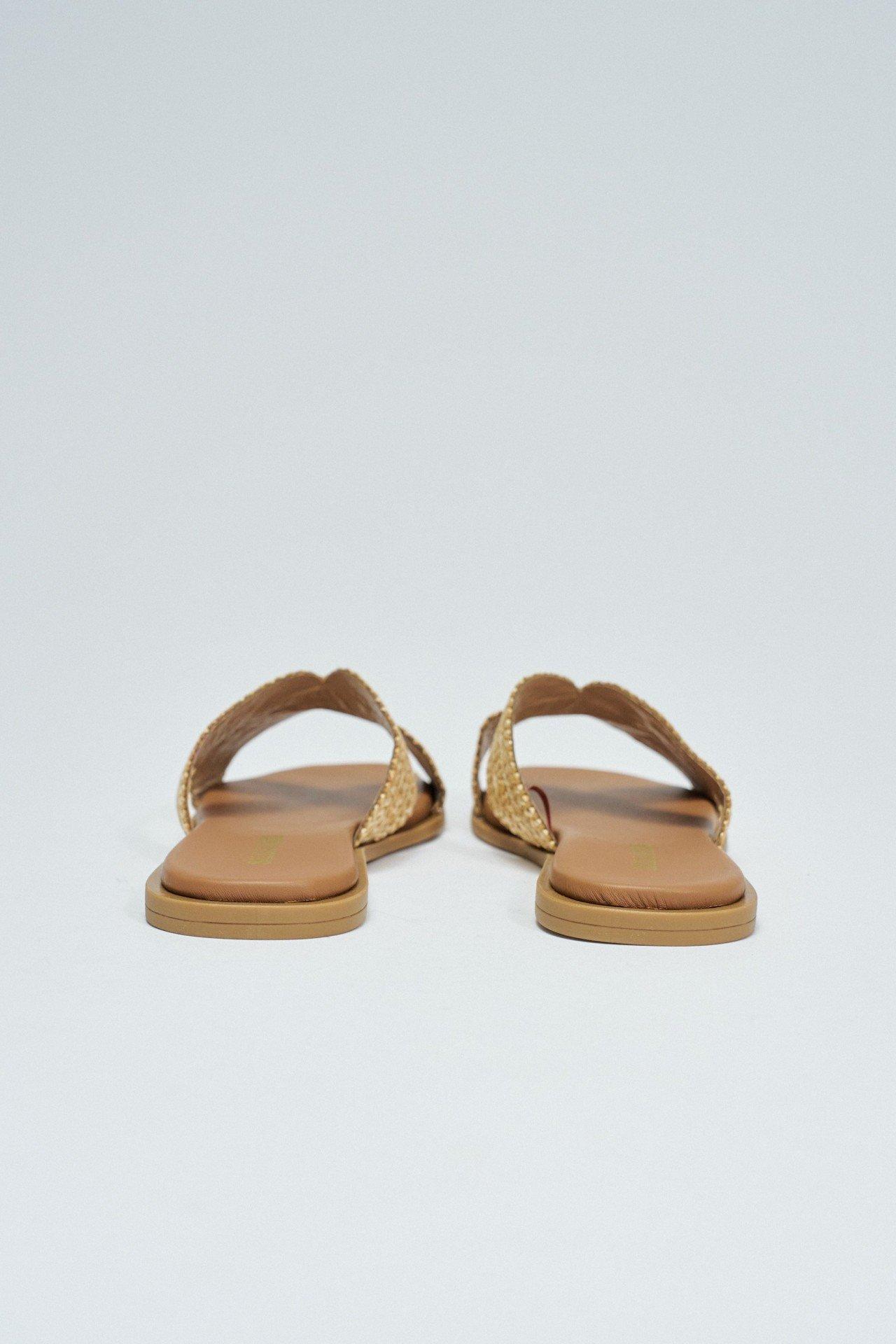 Flat Raffia Sandals, Brown, medium