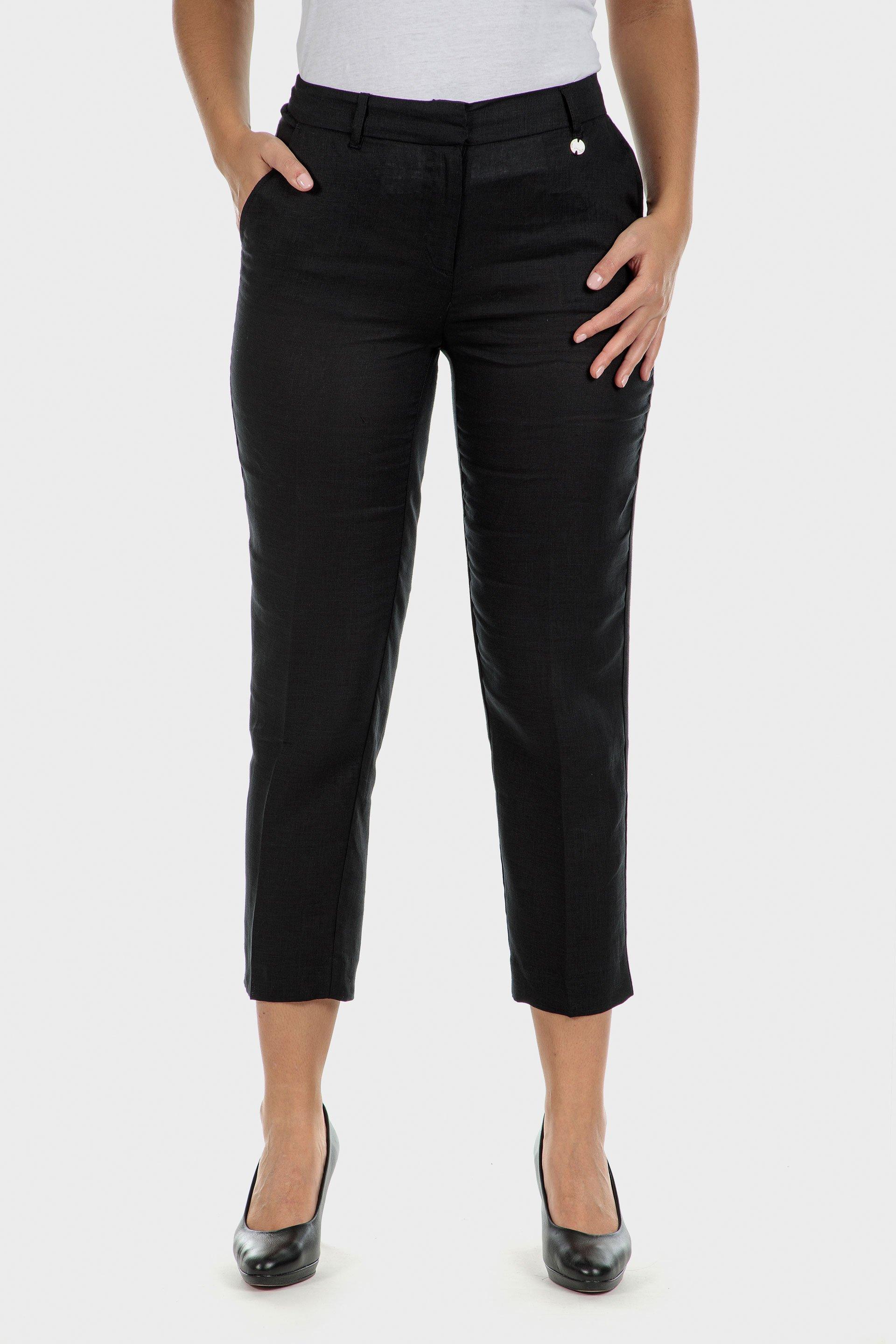 Black linen trousers, , large image number 0