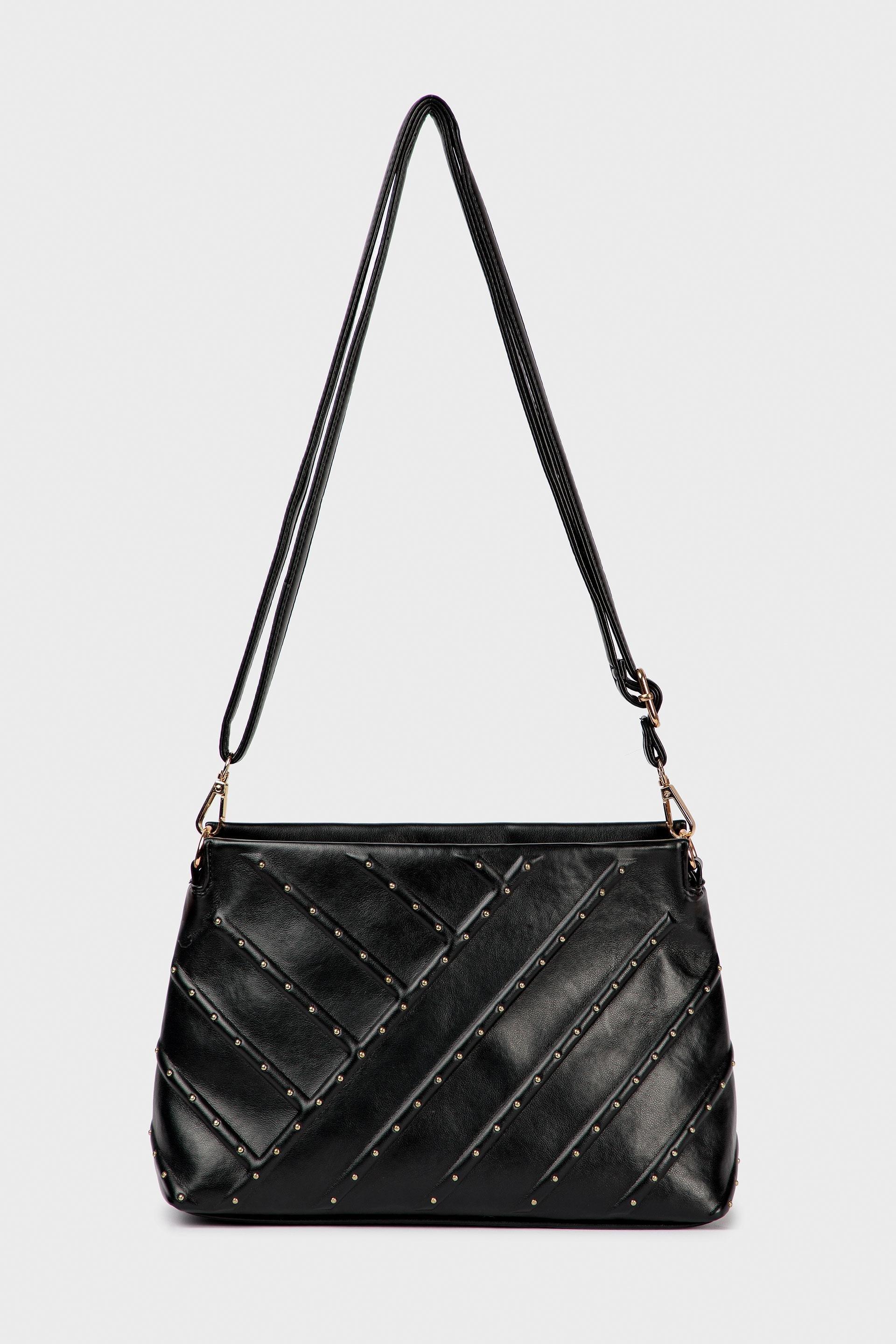 Black Studded Shoulder Bag, Women, , large image number 2