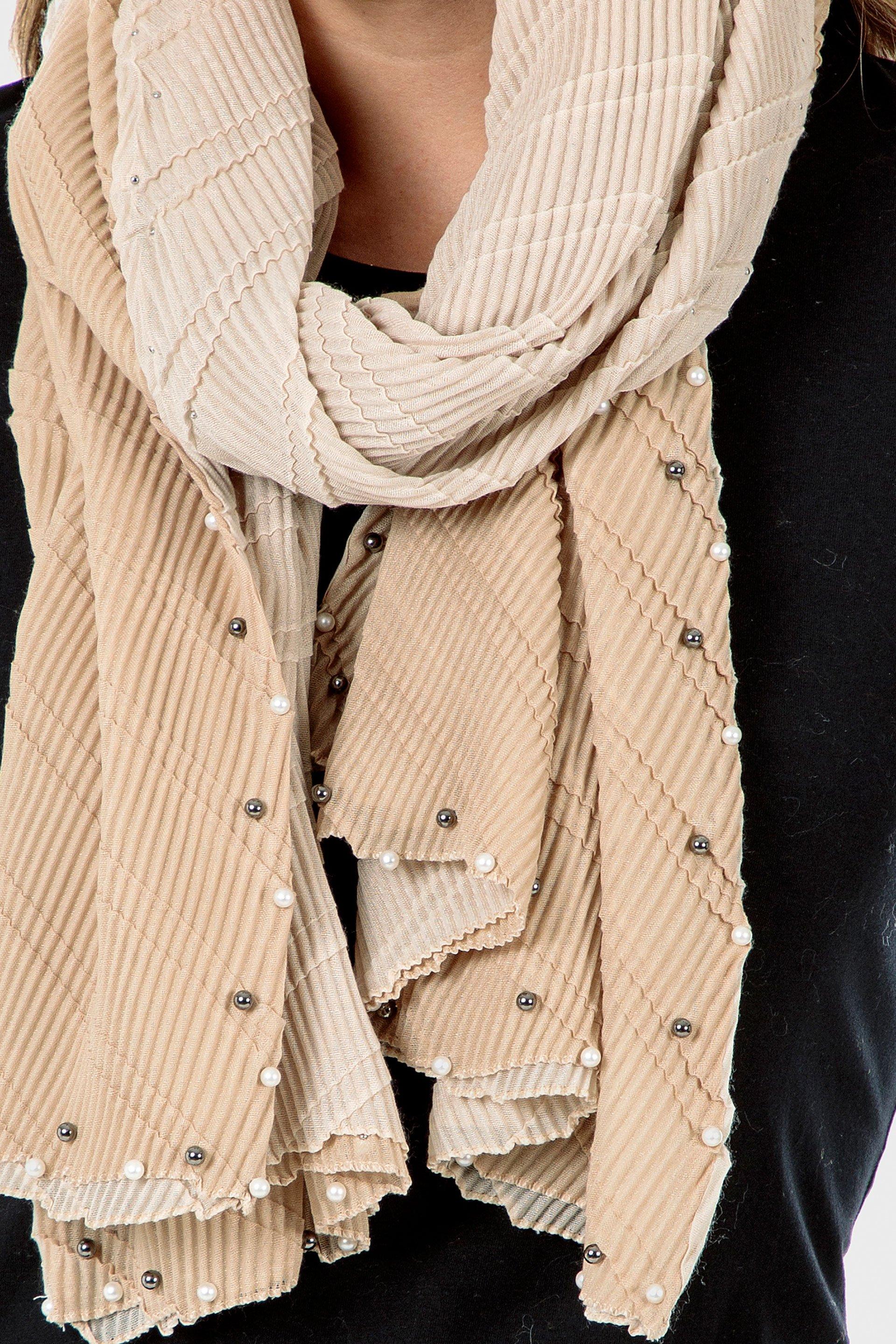 Beige Pleated Pashmina, Women, , large image number 1