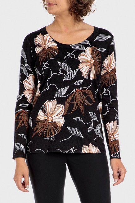 Punt Roma - Black Floral Print Sweater, Women