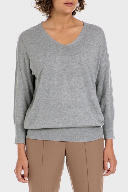 Punt Roma - Grey V Neck Sweater, Women