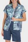 Blue Tropical Print Linen Camp Shirt 