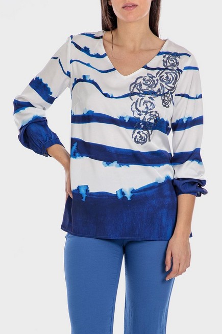 Punt Roma - Blue Abstract Print Blouse