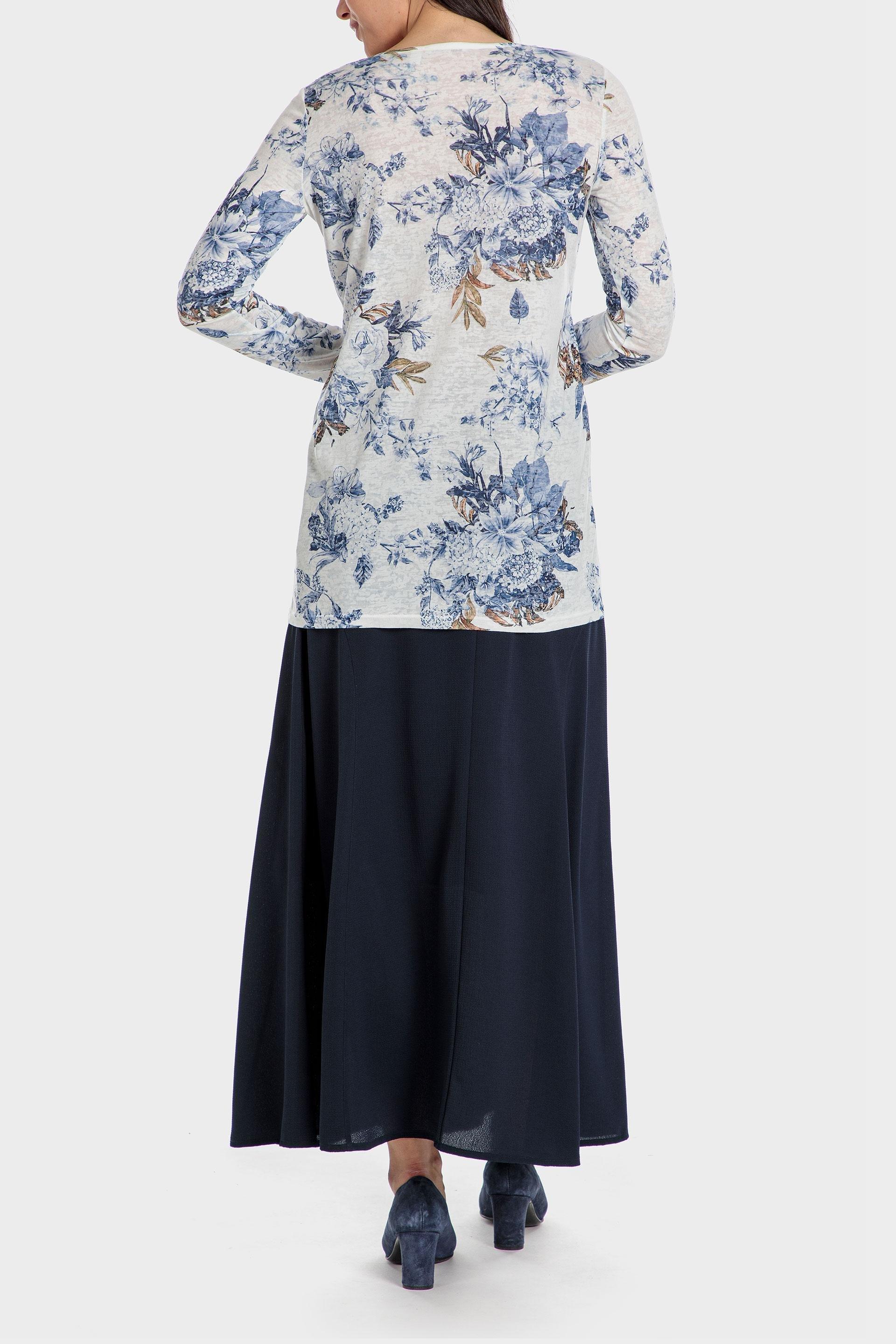 Blue Printed Crochet Long Sleeve Top, , large image number 3