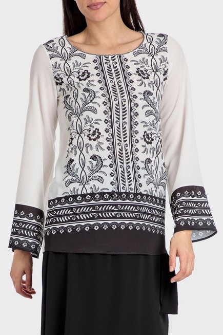 Punt Roma - White Printed Blouse With Gemstone