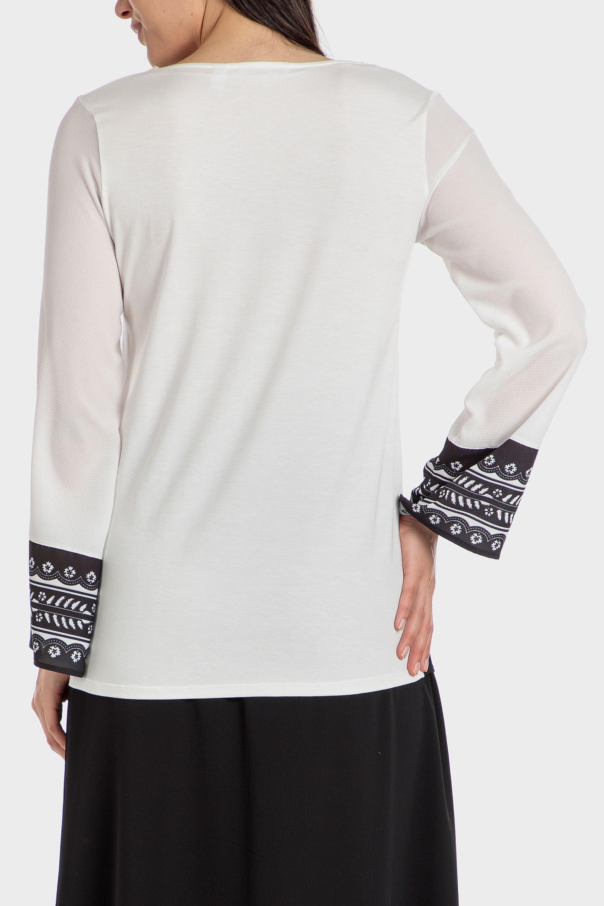 White Printed Blouse With Gemstone, , large image number 1